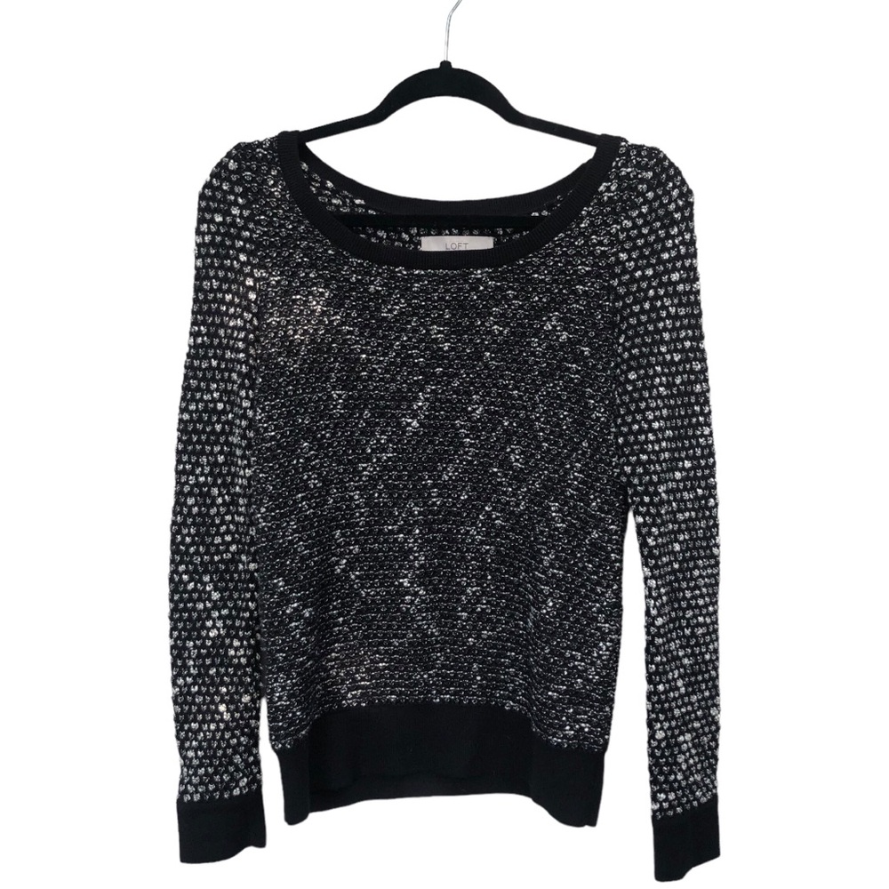 Ann Taylor Loft Open Weave Black White Sweater size XS - Picture 3 of 6